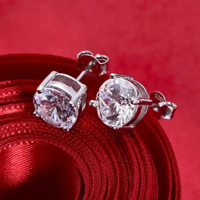 Boucles d'oreilles en argent Sterling 100% Moissanite pour femmes, 0.5-2 Carat, 8.0mm, couleur D, bi