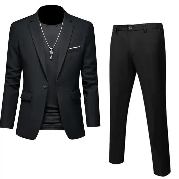 6XL-M (Blazer + pantalon) costumes d'affaires de haute qualité, couleur unie, coupe cintrée, 2 pièce