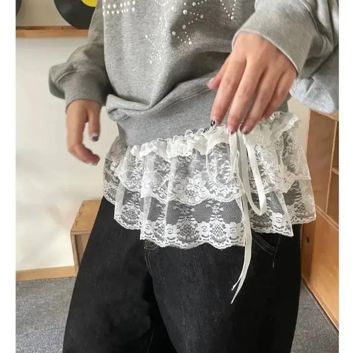 Femmes Y2K coréen dentelle Mini jupe superposée Streetwear à lacets volants Harajuku taille haute pl