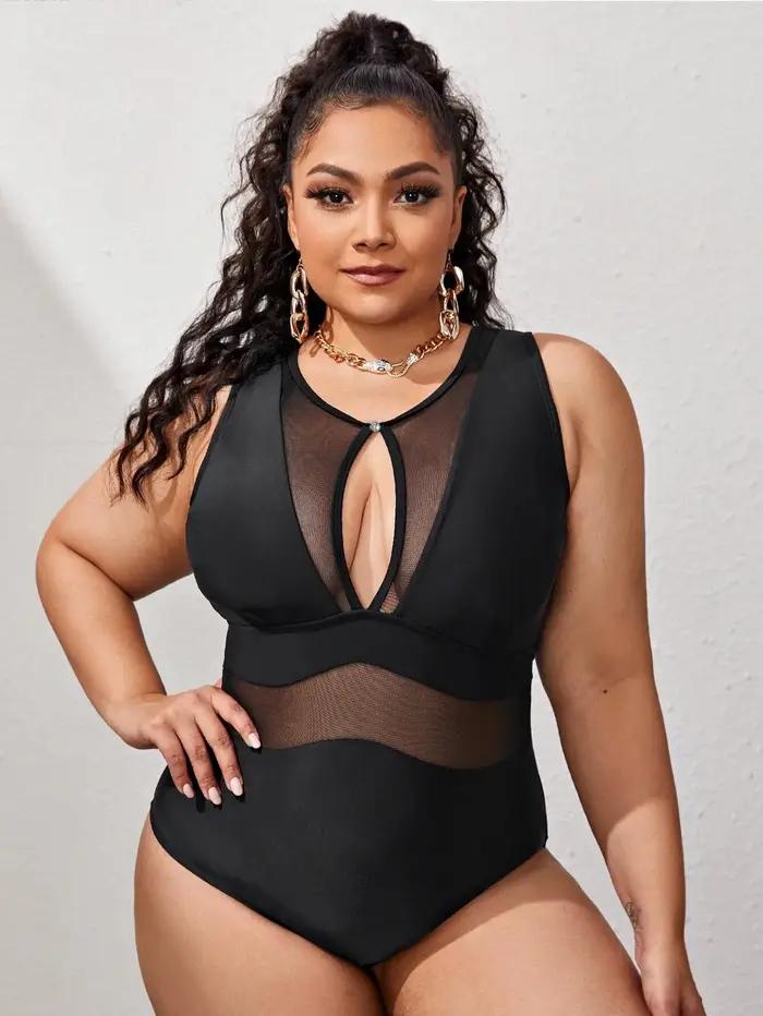 Maillot de bain une pièce noir en maille 2026, grande taille, pour femme, tenue de plage, maillot de