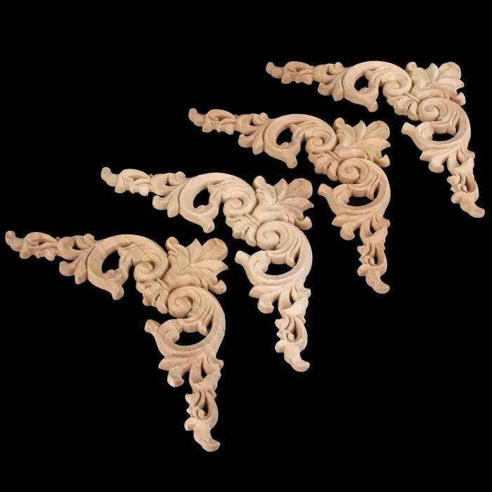 Autocollants d'angle sculptés en bois non peint, 4 pièces, embellissements de sculptures rétro pour