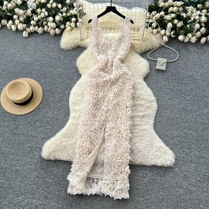 Sexy tridimensionnel Vintage mode coréenne soirée longue robe crayon robe ceremonie robes femmes vêt