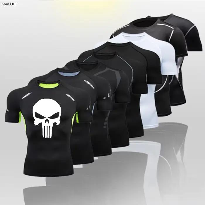 T-shirt compression homme coupe sèche - Fitness gym football - Rashguard extensible musculation