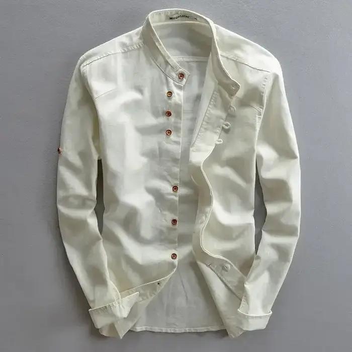 Chemise en lin de coton décontracté pour hommes, chemises à manches longues rétro formelles pour hom