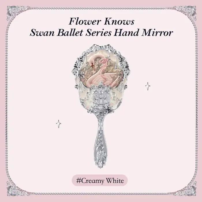 Miroir à main Flower Knows Swan Ballet Series, 3 types, outils de maquillage à relief exquis, blanc,