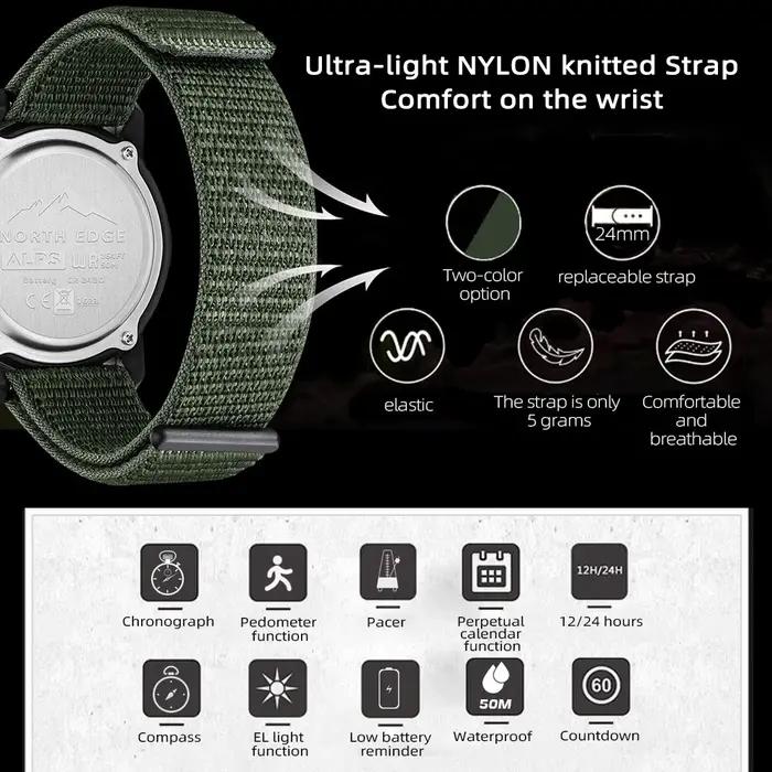 NORTH EDGE ALPS montre numérique en fibre de carbone pour hommes choc militaire sport boussole extér