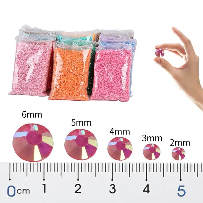 En vrac en gros gelée couleur AB Transparent AB 2mm,3mm,4mm,5mm,6mm facettes FlatBack résine strass