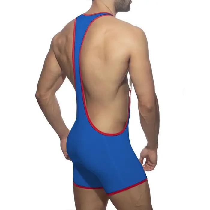 Sous-vêtements de body sexy à rayures arc-en-ciel pour hommes, slips de boxeur de lutte, combinaison