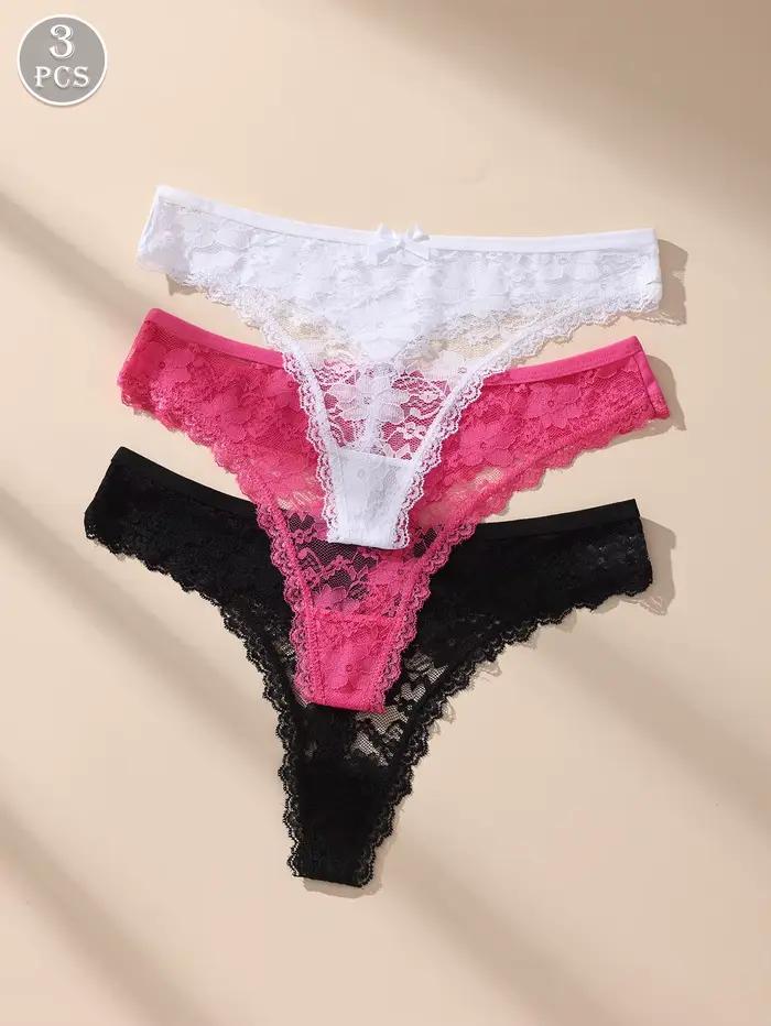 Sous-vetements feminins avec nœuds en dentelle 3 pièces taille basse doux confortable et respirant extensible sans couture pour femme occasions spéciales et quotidiennes