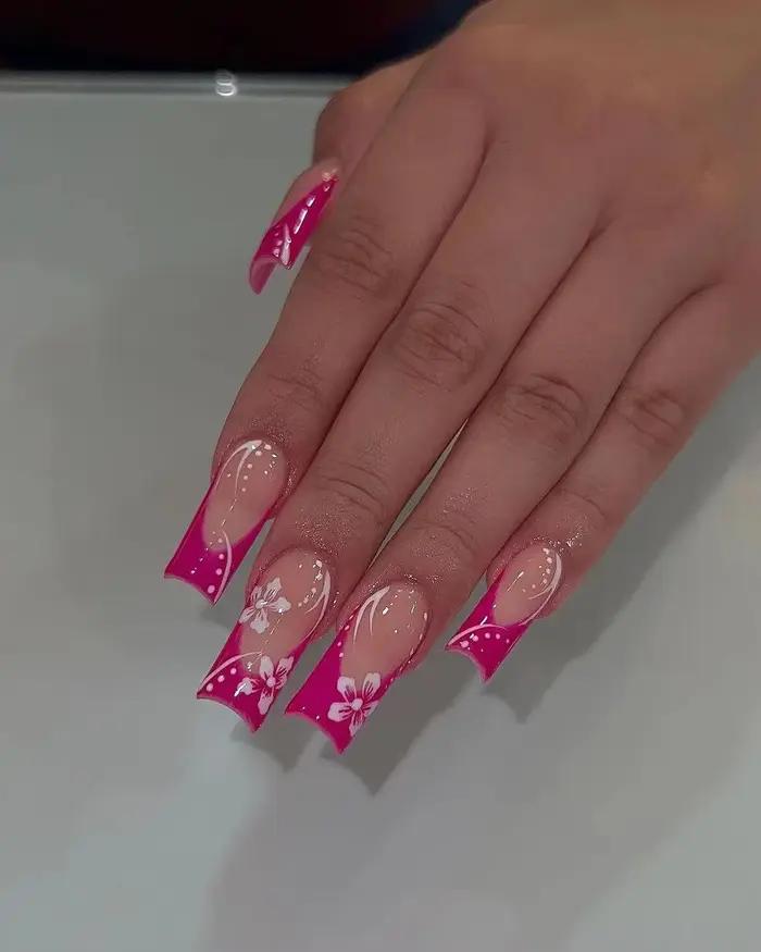 24 faux ongles en forme de cercueil imprimé rouge fleur de cerisier douce, couverture complète, blan