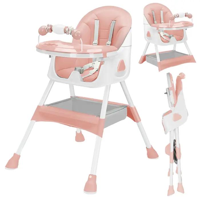 Chaise haute bébé 3 en 1, chaise haute pliable et réglable pour bébés avec plateau amovible, ceintur