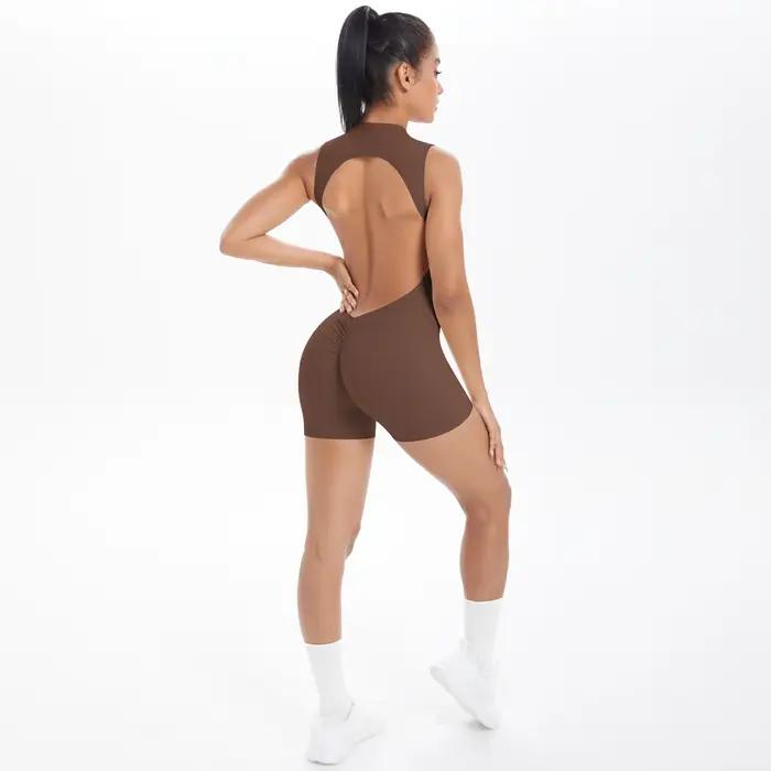 Combinaison de Yoga creuse sans manches, dos nu, pour femmes, body de couleur unie, sport de levage,