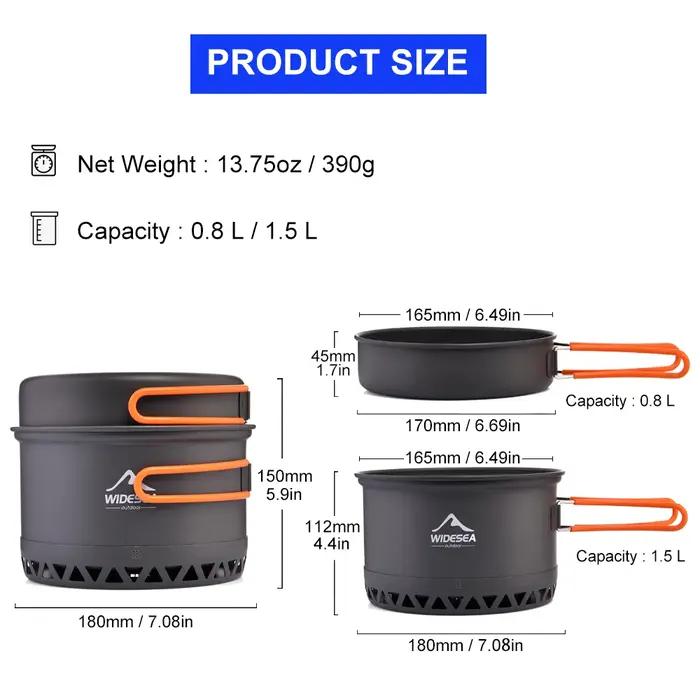 Ensemble casseroles camping Widesea 2,3L - Ustensiles cuisine plein air léger et compact pour randonnée
