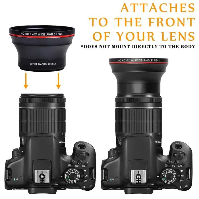 Objectif de caméra grand Angle HD professionnel 52 55 58MM 0.43x, Macro pour Canon EOS Rebel 77D T7i