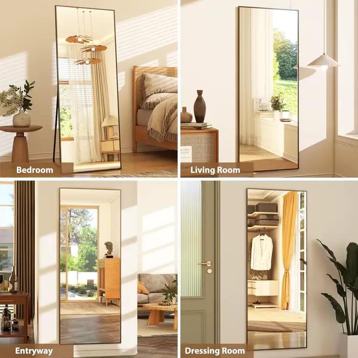 Miroir pleine longueur 64 "x 21", miroir complet du corps, miroir de sol rectangulaire suspendu ou i