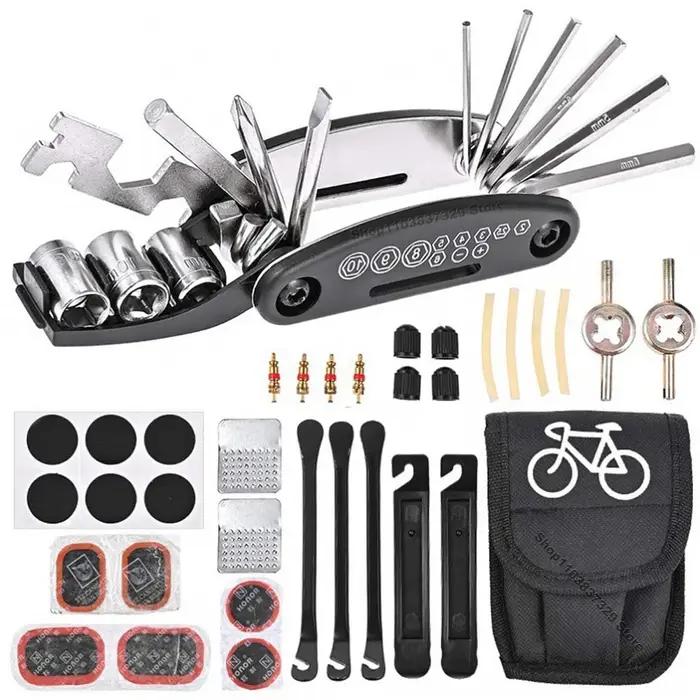 Kit d'outils de réparation de vélos avec patch de pneu et pompe pour vélos de route et de montagne accessoires de réparation pour cyclistes sorties en plein air