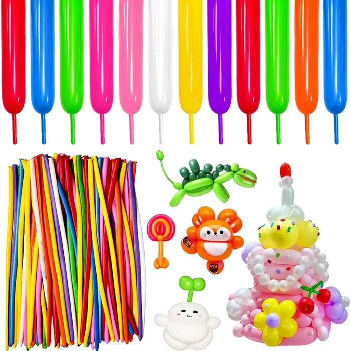 Ballons en latex longs, 100 pièces, rouge, vert, jaune, bleu, rose, assortis, pour décoration de fêt