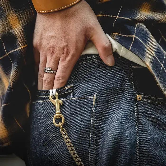Maden Vintage 13.5oz jean en Denim lourd lavé droit taille moyenne pantalon hommes Indigo lisière je