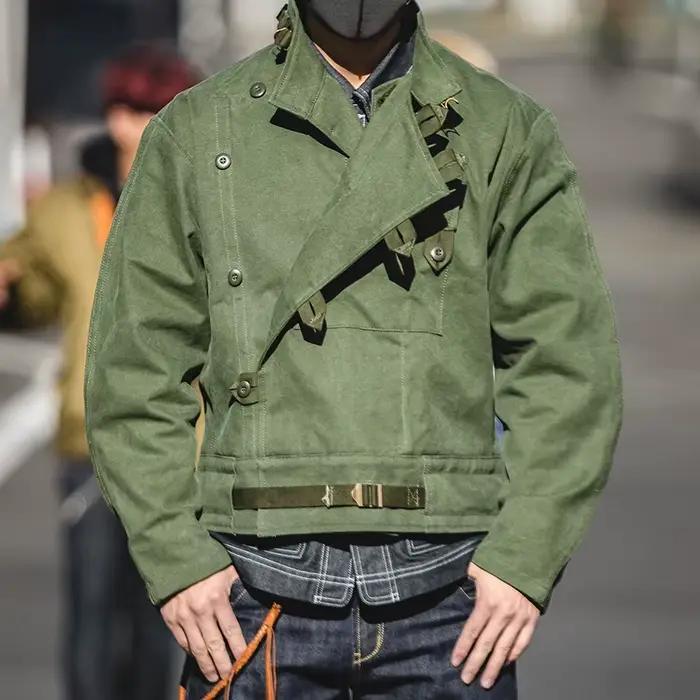 Veste de moto Maden pour homme, 16 oz, en toile de coton, style safari asymétrique, vêtement de trav