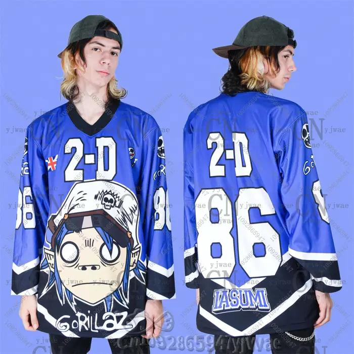 Nouveau maillot de hockey GORILLAZ 2026, col en V, ample et tendance, style hip-hop streetwear, t-sh