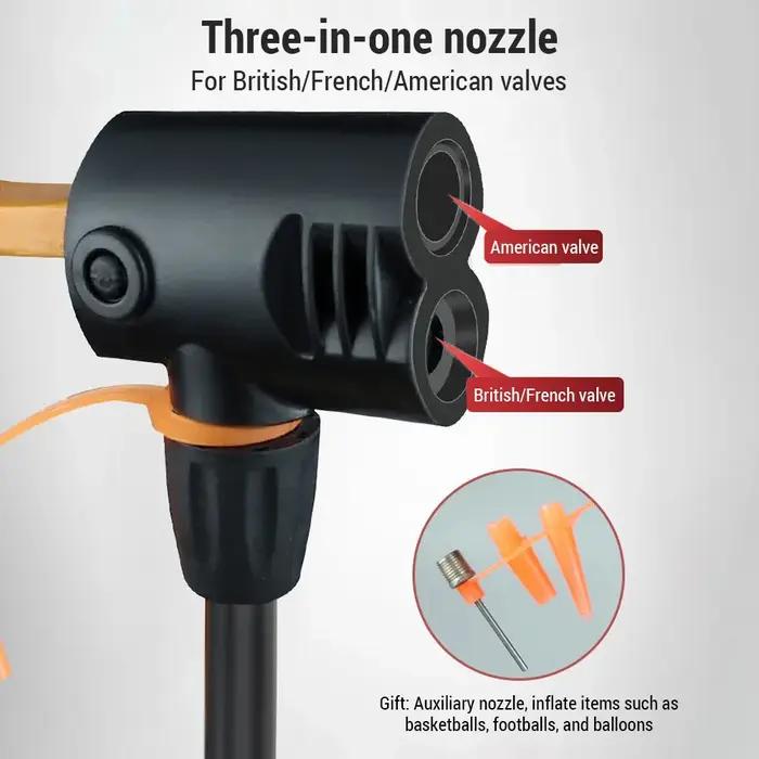 Pompe à vélo multifonctionnelle avec jauge haute pression et buse 3 en 1 pour vélos et voitures occasions spéciales