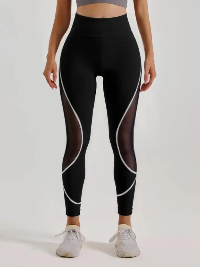 Leggings de sport en maille latérale Patchwork pour femmes, Leggings de Yoga taille haute, vêtements