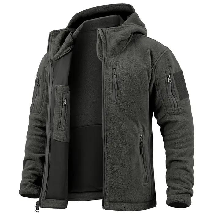 Veste polaire tactique pour hommes, sweat à capuche militaire chaud avec fermeture éclair complète,