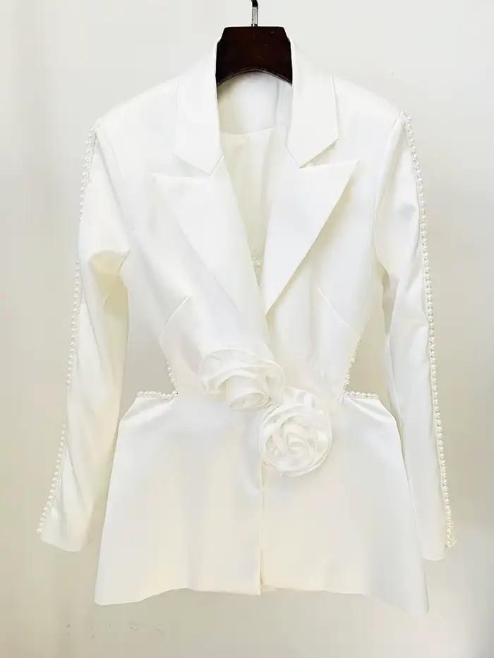 HIGH STREET Nouveauté 2026 Mode de créateur pour femme Blazer ajouré à motifs floraux, appliques et
