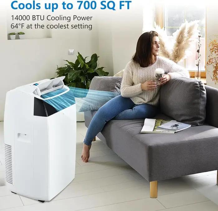 Climatiseur portable 3 en 1 avec télécommande, moteurs cool et touristes, balançoire automatique, 14