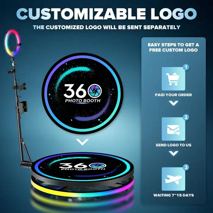 Plateforme rotative 360 pour cabine photo selfie avec anneau lumineux RGB pour location événementiel
