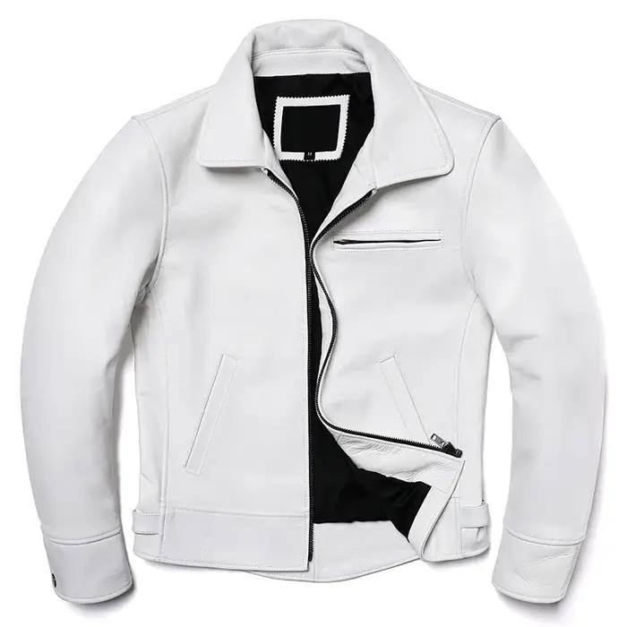 Veste en cuir de vache naturel blanc pour hommes, manteau en cuir véritable, coupe cintrée, vêtement
