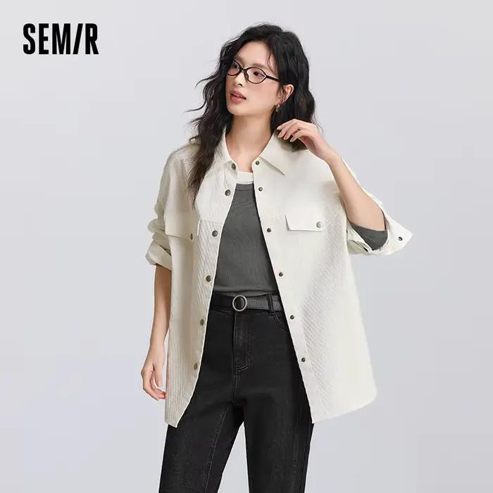 Semir chemise à manches longues femmes mi-longue motif diamant coton 2025 nouveau printemps haut sur