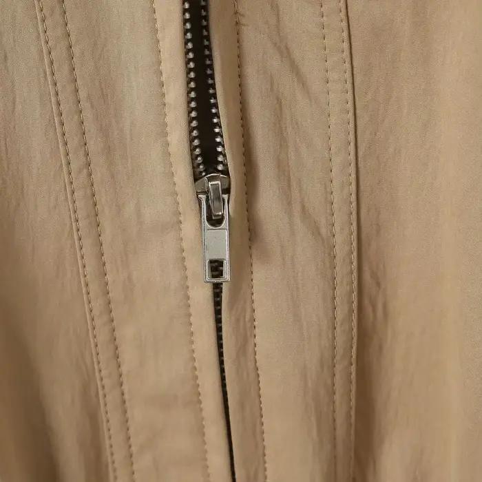 Manteau Safari en Faux Cuir Épissé pour Femme, Veste à Fermeture Éclair, 2 Poches Avant, Taille arti