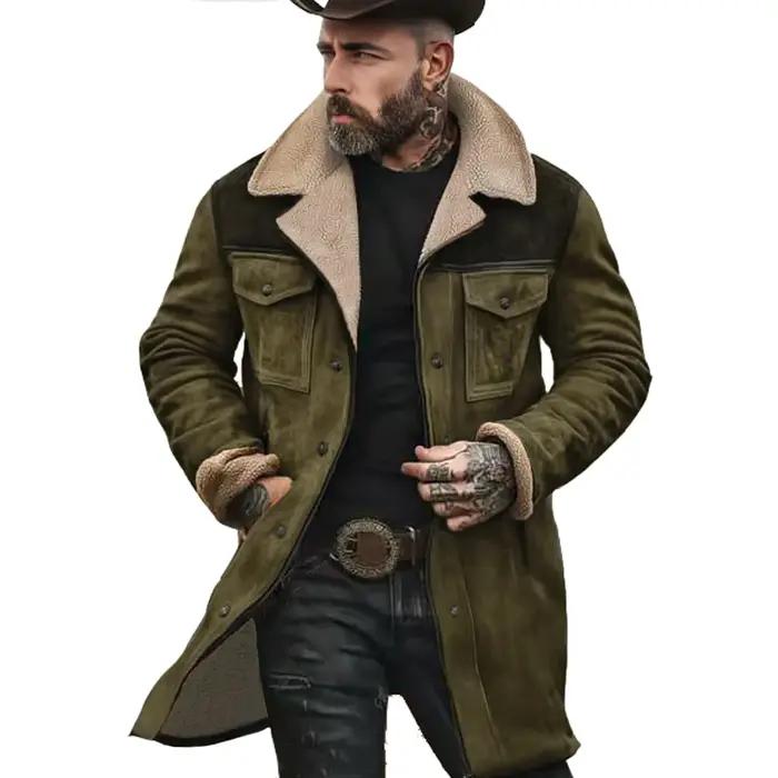 2025 automne et hiver hommes manteau en daim couleur correspondant veste multi-poches manteau à glis