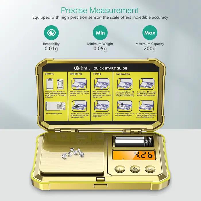 Balance à bijoux numérique 200g 0.01g balances de poche avec poids d'étalonnage 50g balance électron