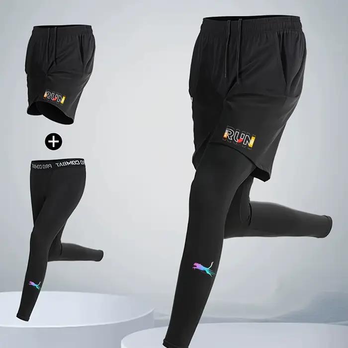 Ensemble de course 2 pièces pour homme - Short sport et collants compression fitness