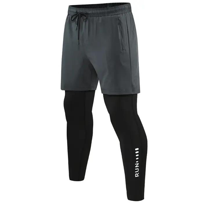 Pantalon de course 2 en 1 pour hommes, Double couche, serré, entraînement, basket-ball, Legging impr