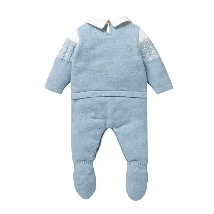 Barboteuse Bergame en Tricot Doux pour Bébé Garçon de 0 à 18 Mois, Combinaison à Manches sulfet Col