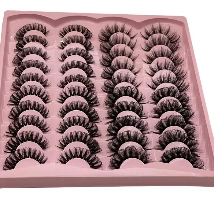 20 paires de faux cils 3D à volume dramatique pour extensions et maquillage de cils d'apparence natu