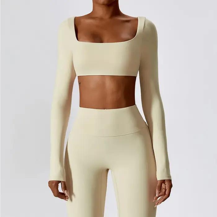 Chemises de Yoga Sexy haut court manches longues chemises pour femmes Yoga sport Fitness vêtements d