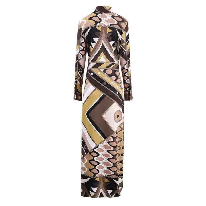Femmes Vintage robes élégantes revers à manches longues taille haute jupe 2025 printemps automne nou