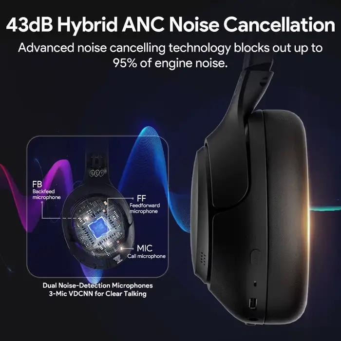 QCY-Casque sans fil hybride H3 ANC, suppression active du bruit, écouteurs Bluetooth 5.4, audio haut