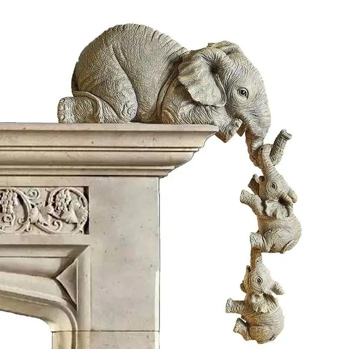 Figurines d'éléphant mignonnes, 3 pièces/ensemble, tenant bébé éléphant, artisanat en résine, ameubl