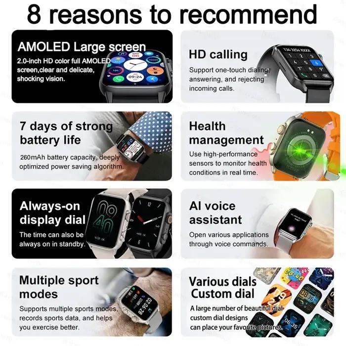 Femmes Smartwatch 2.01 pouces AMOLED écran Bluetooth appel NFC Sport montre pression artérielle musi