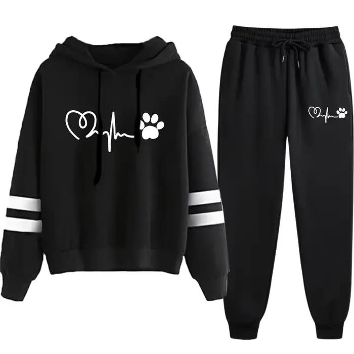 Survêtement pour femme à capuche et pantalon, confortable, mode, pour jogging, activités extérieures et quotidiennes
