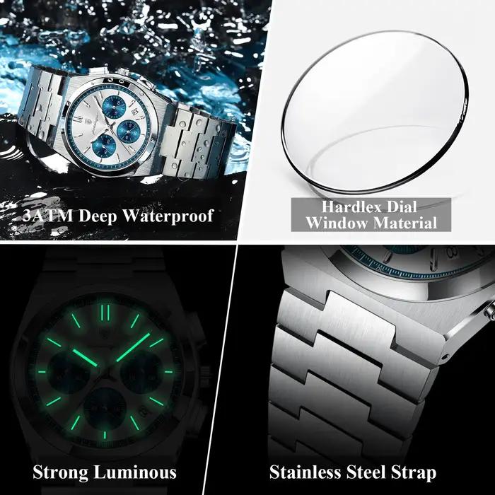 POEDAGAR montre de luxe homme chronographe Date acier inoxydable Sport hommes montre-bracelet étanch