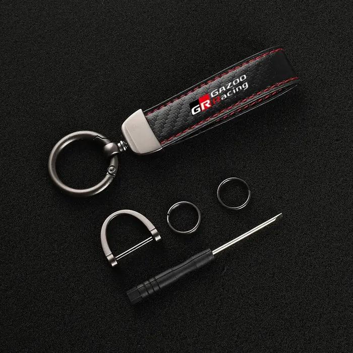 Porte-clés de voiture en cuir et fibre de carbone, porte-clés en alliage de zinc, Toyota GazIncome,