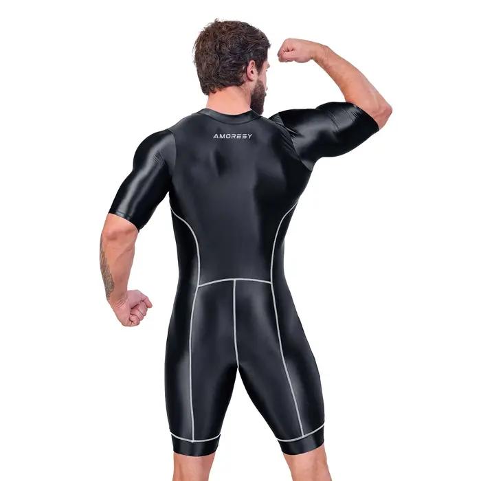AMORESY brillant Satin brillant hommes body soie lisse surf costume maillots de bain Yoga vêtements