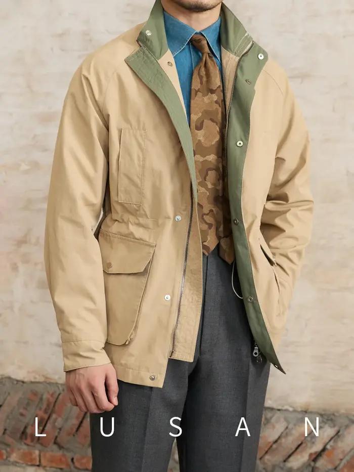 Gentry multi-poches cordon taille rétro veste de chasse M65 col décontracté veste à la mode hommes