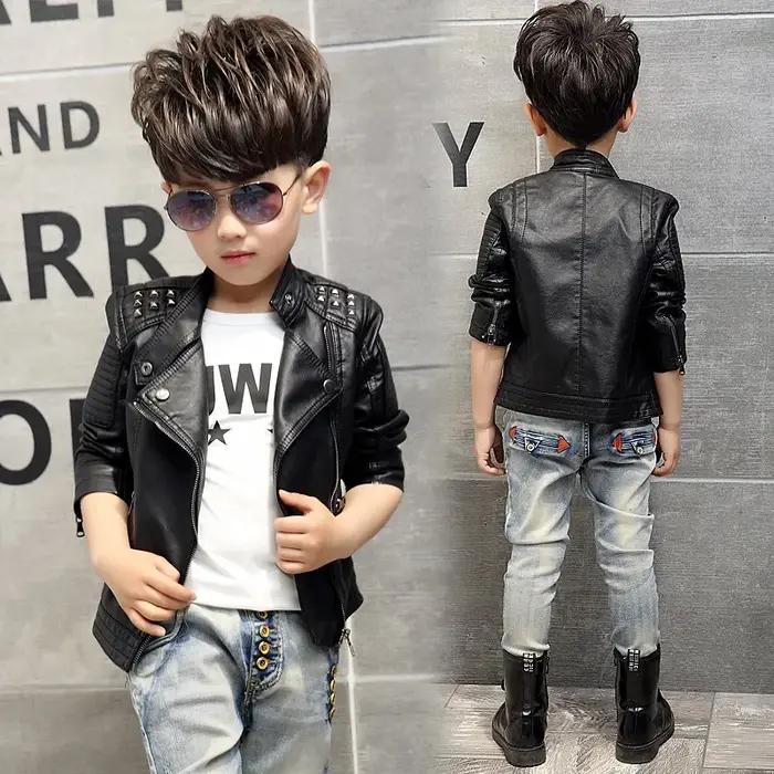 Mode enfants veste en cuir filles veste en polyuréthane enfants moto vêtements d'extérieur pour bébé